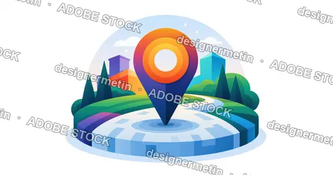 Colorful Location Pin Above Stylized City Map And Road