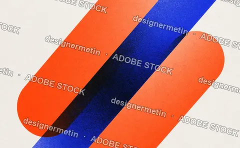 Orange And Blue Geometric Bars On Textured White Background