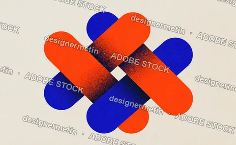 Interwoven Orange And Blue Geometric Bars On Ivory Background