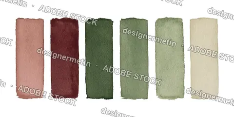 Vector Row Of Six Watercolor Swatches In Earthy Tones Isolated On Transparent Background
