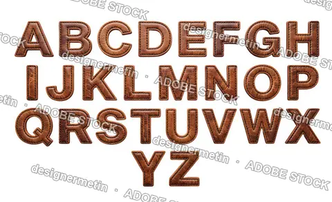 Vintage Brown Stitched Leather Alphabet Letters Set, Isolated On Transparent Background, Png
