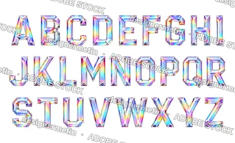 Prismatic Crystal Alphabet Set With Iridescent Capital Letters, Isolated On Transparent Background, Png