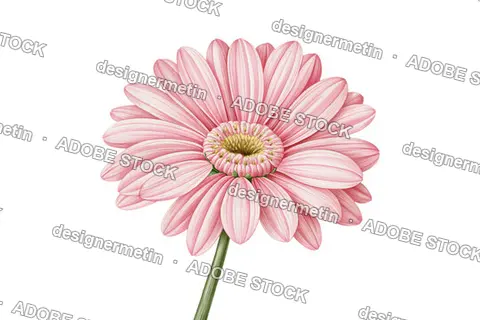 Single Pink Gerbera Daisy Flower On A Green Stem, Isolated On Transparent Background, Png
