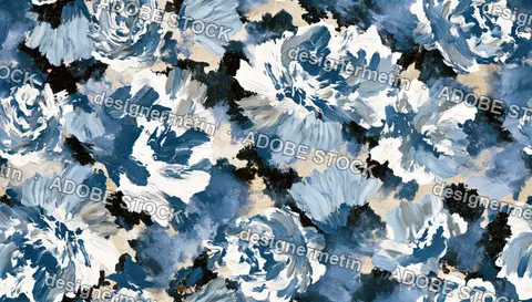 Modern Floral Seamless Pattern With Blue White Hand Painted Peonies