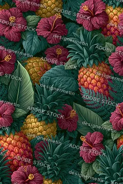 Burgundy hibiscus and pineapple