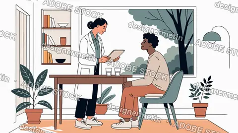 Professional Female Doctor Consulting With A Male Patient In A Modern Office Vector
