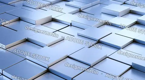 Abstract Blue 3d Cubes Interlocking In Grid Pattern, Modern Geometric Background With Soft Light