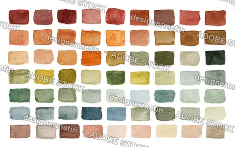Color Swatch Set With Watercolor Blocks, Mixed Pastels And Earth Tones, Paint Sample Squares, Isolated On Transparent Background, Png
