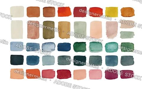 Colorful Watercolor Texture Squares Set, Abstract Paint Swatches With Soft Paper Grain, Isolated On Transparent Background, Png