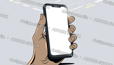 Hand Holding Modern Smartphone With Blank Screen, Empty Display With Copy Space Vector