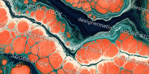 Close Up Microbial Cell Texture With Coral Red Veins And Deep Green Background
