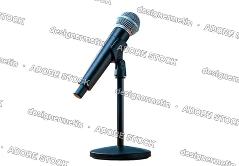 Microphone On Stand With Blue Mesh Head, Isolated On Transparent Background, Png
