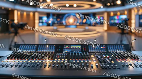 Professional Mixing Console Operating In A Modern Television Broadcasting Studio