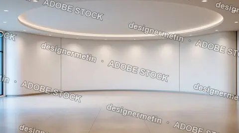 Modern Empty Interior With Curved White Wall, Oval Ceiling And Polished Floor