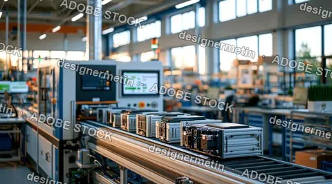 Automated Production Line With Electronic Devices Moving On A Conveyor Belt In A Modern Factory