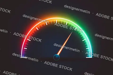 Colorful Neon Glow Speedometer With Pointer On A Dark Background Indicating Performance
