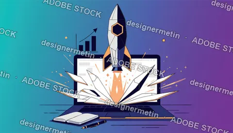 Startup Rocket Launching From An Open Laptop Screen For Business Success Vector