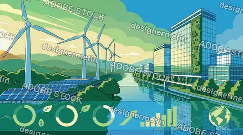Eco-Friendly Sustainable City Vector With Renewable Energy And Environmental Data