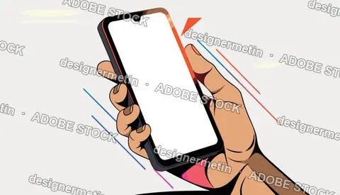 Hand Holding Smartphone Vector, Empty Transparent Screen