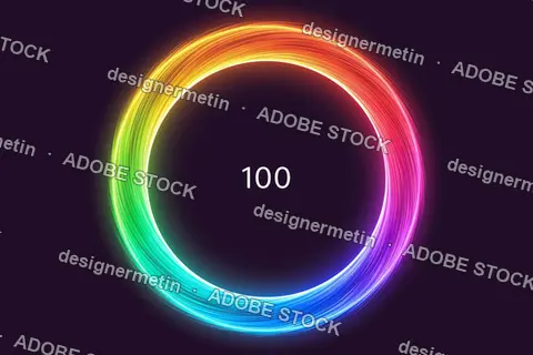 Glowing Colorful Circular Progress Indicator Showing One Hundred Percent