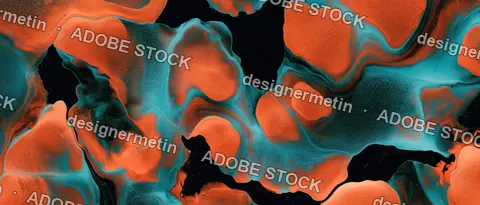 Abstract Fluid Acrylic Painting Background With Vibrant Orange And Cyan Liquid Swirls