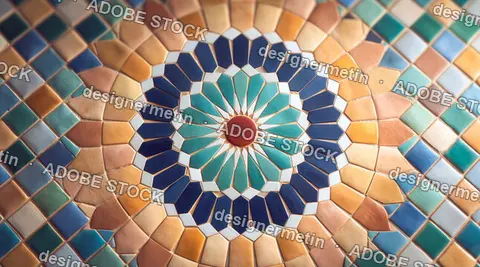 Traditional Moroccan Ceramic Mosaic Tile With Colorful Mandala Pattern