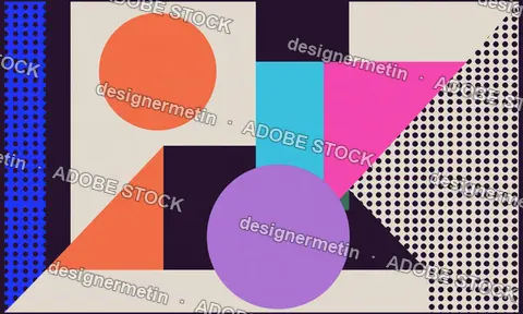 Abstract Colorful Geometric Background With Circles, Triangles And Dot Patterns