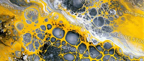 Abstract Fluid Art Background With Yellow And Grey Cell Textures
