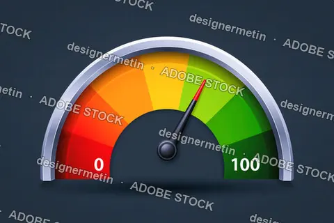 Colorful Speedometer Gauge Showing High Performance Level On Dark Background
