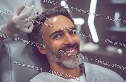 Mature Smiling Man Receiving Cosmetic Injection In Modern Clinic