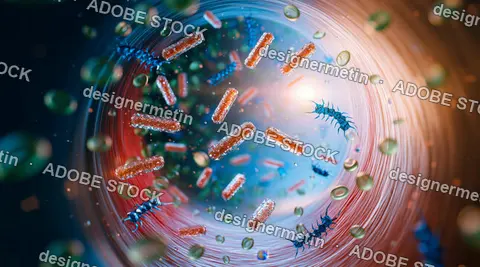 Microscopic View Of Bacteria And Cells Moving Through An Organic Vessel