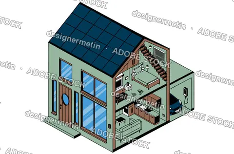 Isometric Modern Smart House Cutaway Interior Cross Section Vector Illustration