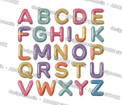 Colorful Inflatable Balloon Alphabet Letters Set, Isolated Vector Illustration
