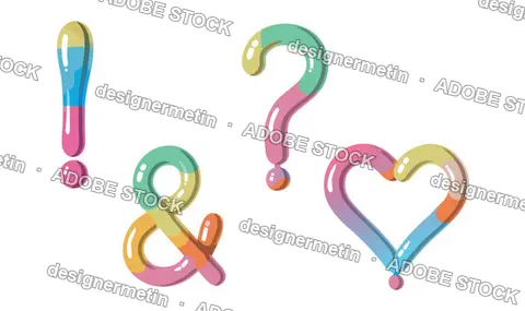 Glossy Colorful Balloon Punctuation Symbols And Heart Vector Illustration