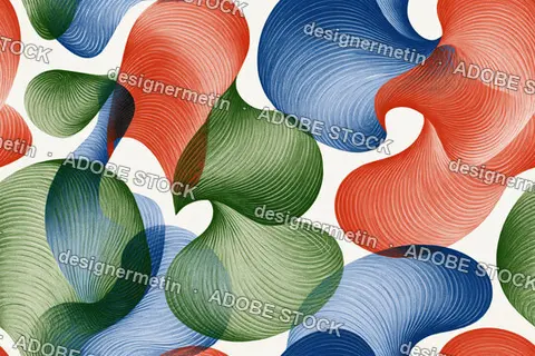 Modern Abstract Seamless Pattern With Colorful Curved Organic Line Shapes