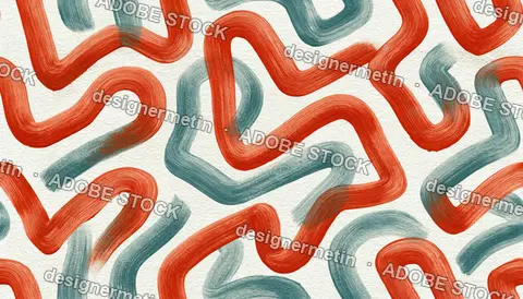 Abstract Painterly Seamless Pattern With Orange And Blue Wavy Brush Strokes