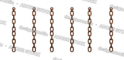 Six Brown Rusty Metal Chains Hanging Vertically, Isolated On Transparent Background, Png