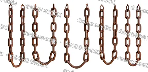 Set Of Rusty Metal Chains With Rough Texture, Isolated On Transparent Background, Png
