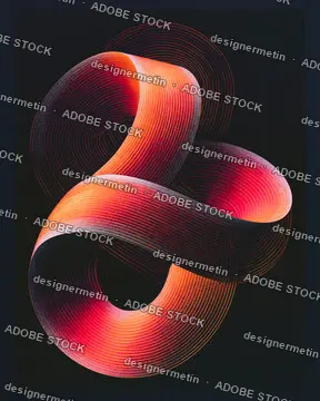 Twisted Abstract Geometric Ribbon In Orange And Magenta Over Dark Black Background