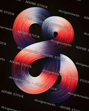 Abstract Intertwined Twisted Infinity Ribbons With Metallic Striped Texture