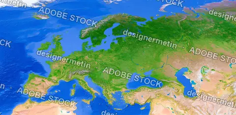 Detailed Topographic Satellite Map Of Europe Showing Continents And Oceans