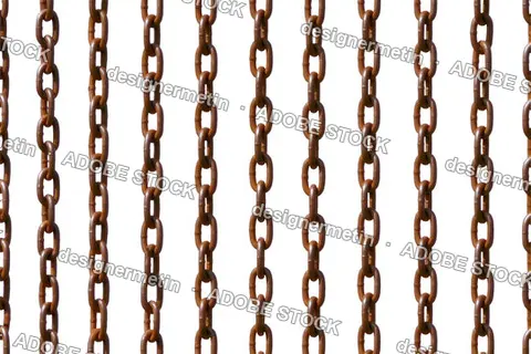 Vertical Brown Rusty Metal Chains Hanging Down, Isolated On Transparent Background, Png