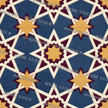 Seamless Geometric Islamic Pattern With Stars And Textured Blue Background
