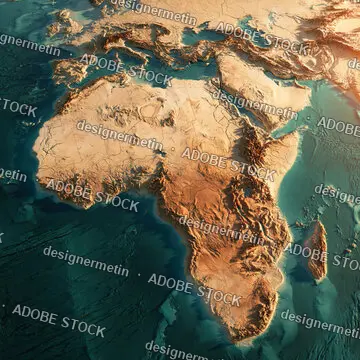 Detailed Topographic Relief Map Of Africa Continent With Mountain Ridges And Ocean