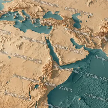Topographic Relief Map Of The Middle East And North Africa In Warm Sand Tones