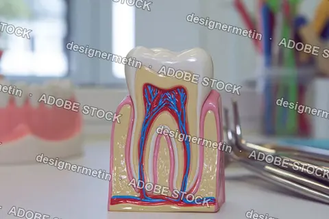 Dental Anatomy Model Showing Cross Section Of Tooth With Enamel And Pulp In Clinic