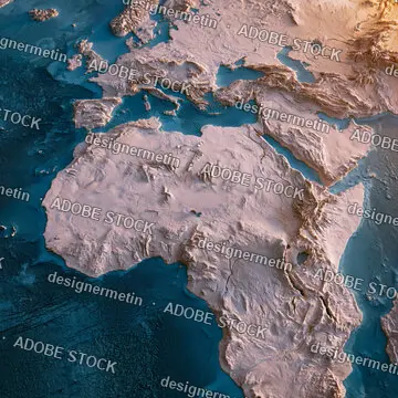 Topographic Relief Map Of Africa And Southern Europe With Detailed Mountain Elevations
