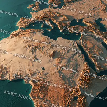 Aerial Top View Of Desert Landscape And Coastlines Under Warm Golden Light