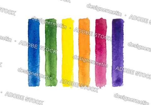 Six Colorful Watercolor Paint Brush Strokes, Isolated On Transparent Background, Png