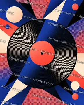 Vinyl Record On Retro Comic Pop Art Background With Colorful Geometric Dots And Rays